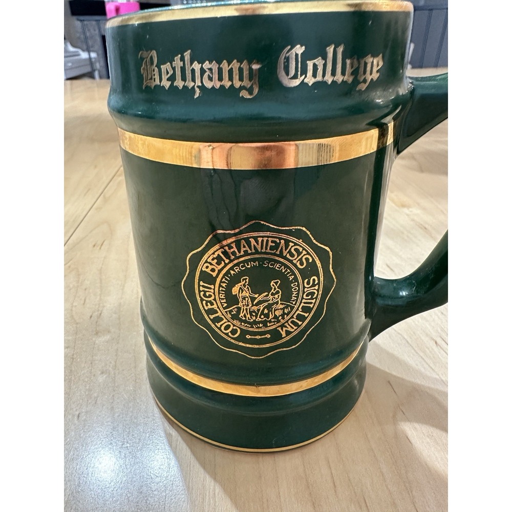Vintage Bethany College Stein mug Green School Seal